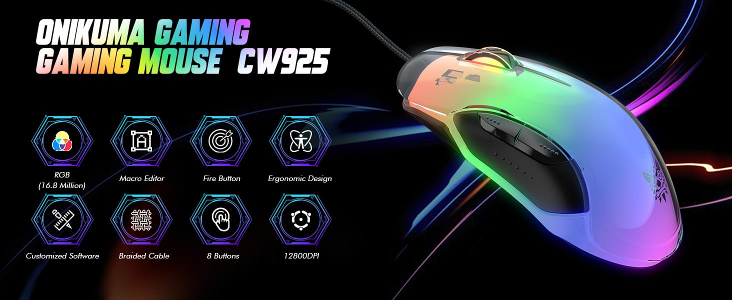 Gaming Mouse, Wired Gaming Mouse 12,800 DPI Sensor, 8 Buttons Programmable Computer Gaming Mice