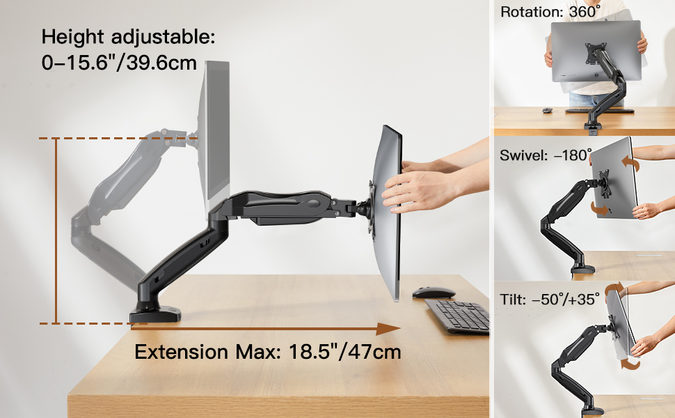 ERGEAR Single Monitor Mount Fits 17 to 27 Inch LCD Computer Monitors 4.4 to  14.3lbs - Articulating Gas Spring Monitor Arm, Adjustable Mount Desk Stand  with Clamp and Grommet Base 