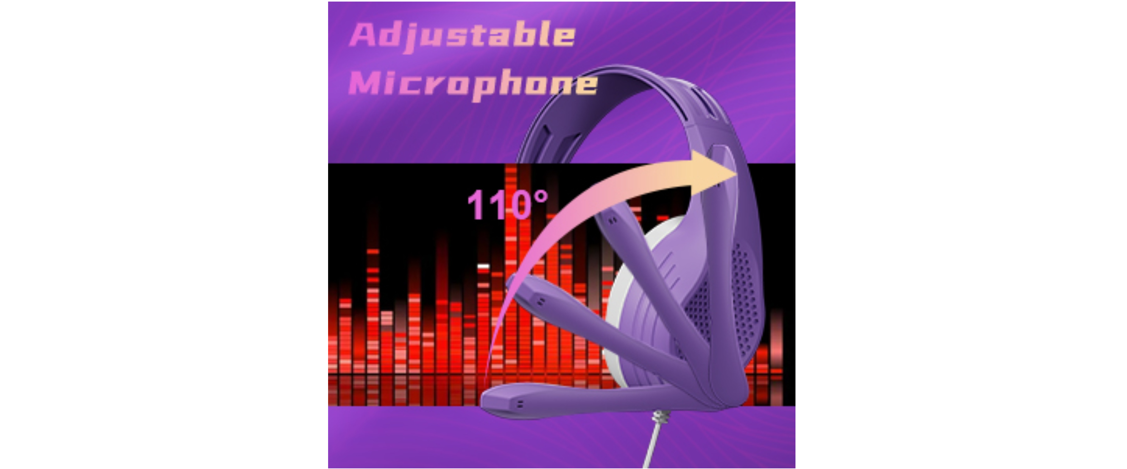 110° rotatable mic, purple wired gaming headset
