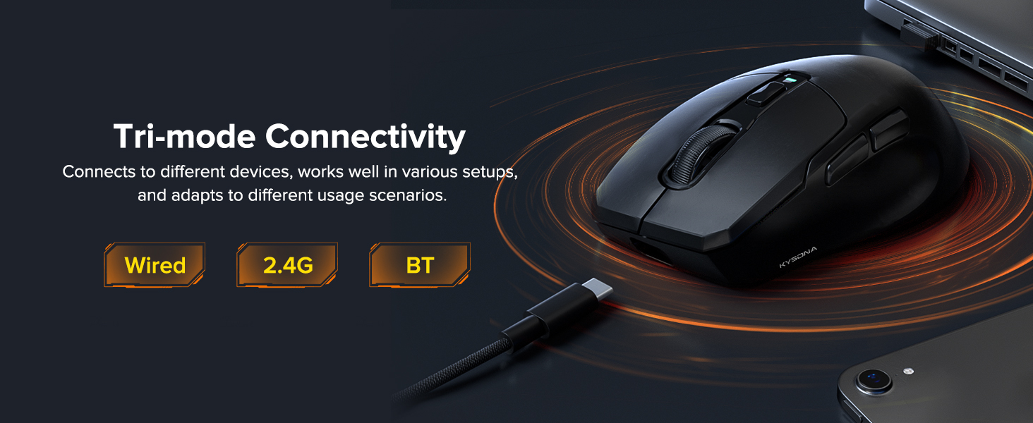 Wireless Gaming Mouse, 26000 DPI, 8K Polling Rate, Tri-Mode 2.4GHz/USB-C/Bluetooth Ergonomic Mouse