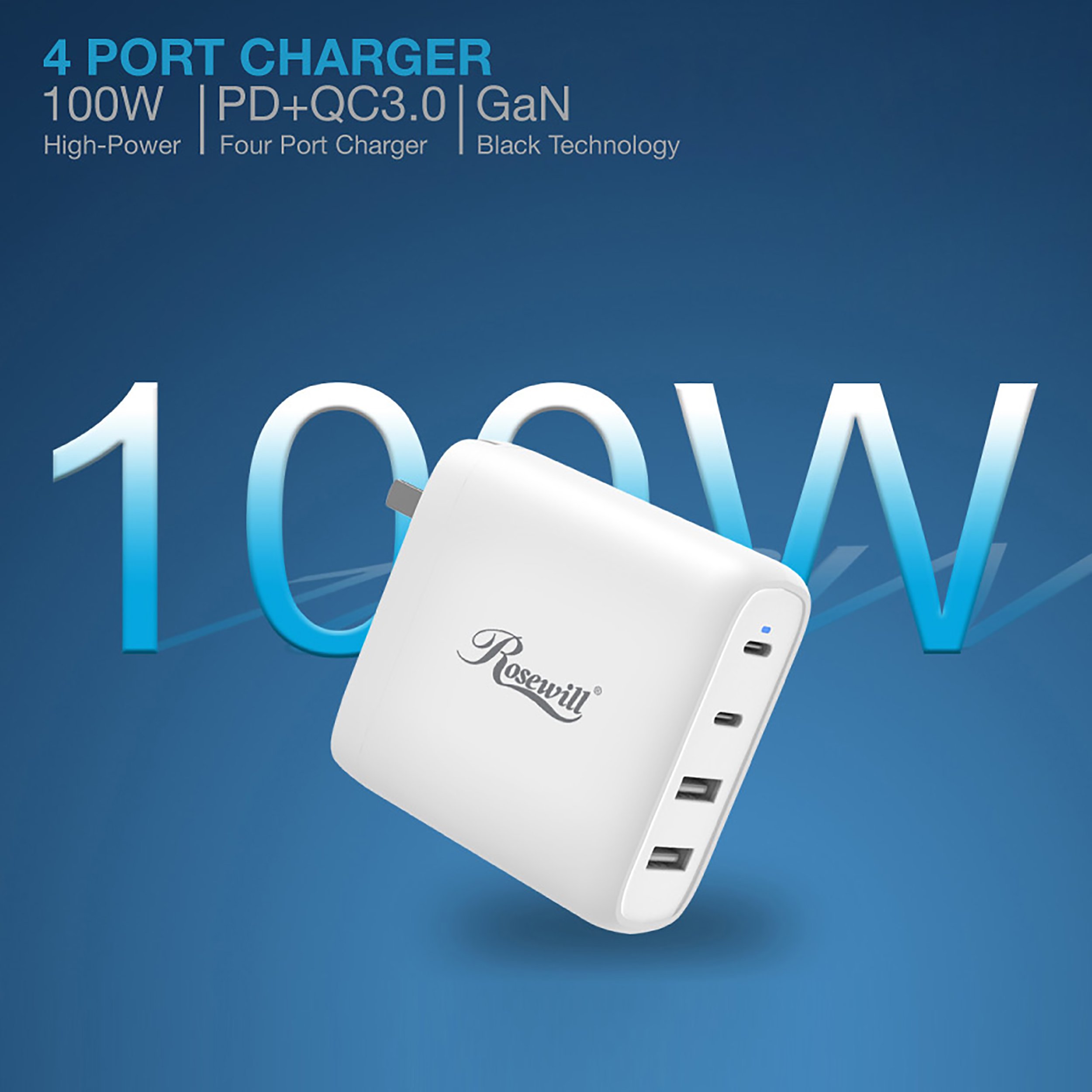 100W, fast charge, Quick Charge, GaN Charger, GaN, wall charger, power adapter, USB-C, USB-A, USB