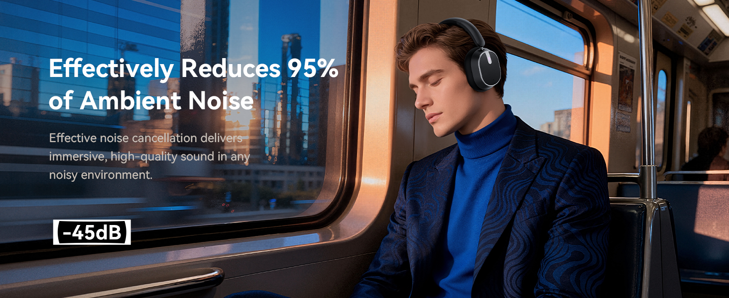 Active Noise Cancelling Headphones,120H Playtime Bluetooth 6.0 Wireless Headphones