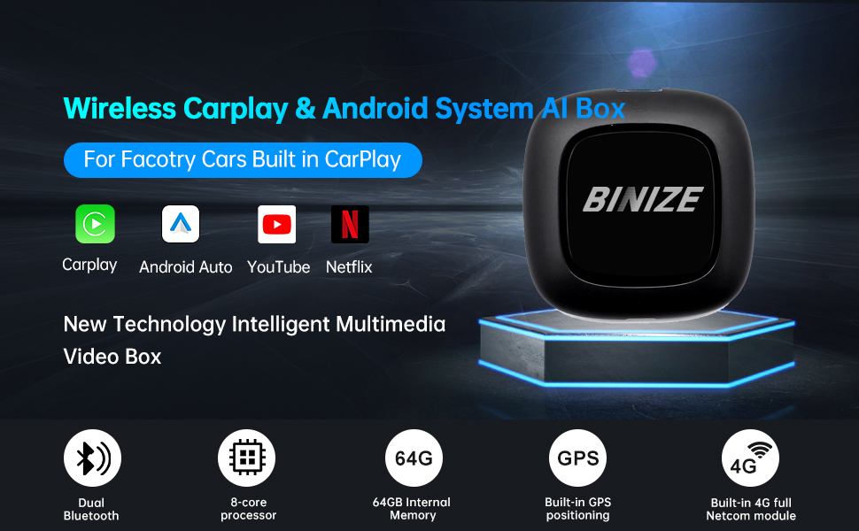 2022 Binize Wireless CarPlay AI Box Adapter,Fit for car with OEM