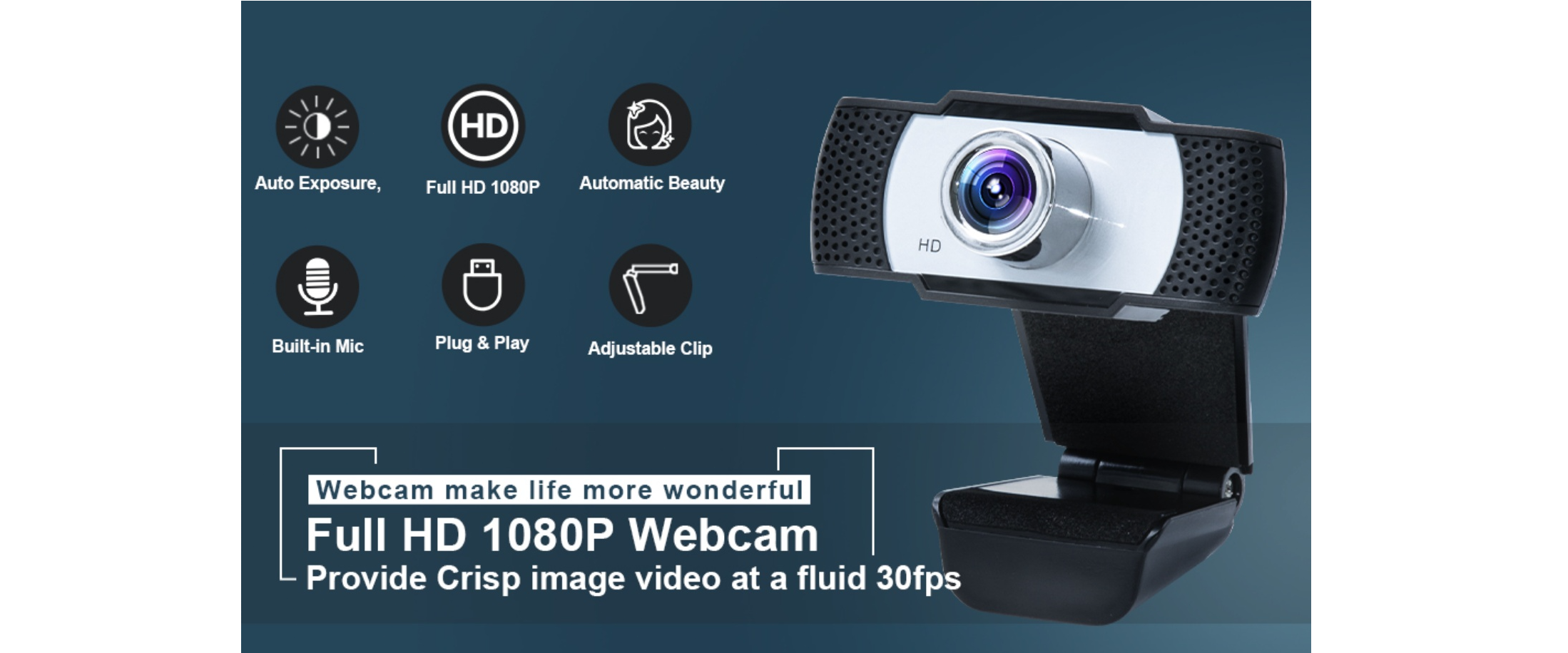1080P 30fps webcam,built-in mic,auto exposure,auto beauty,plug-and-play