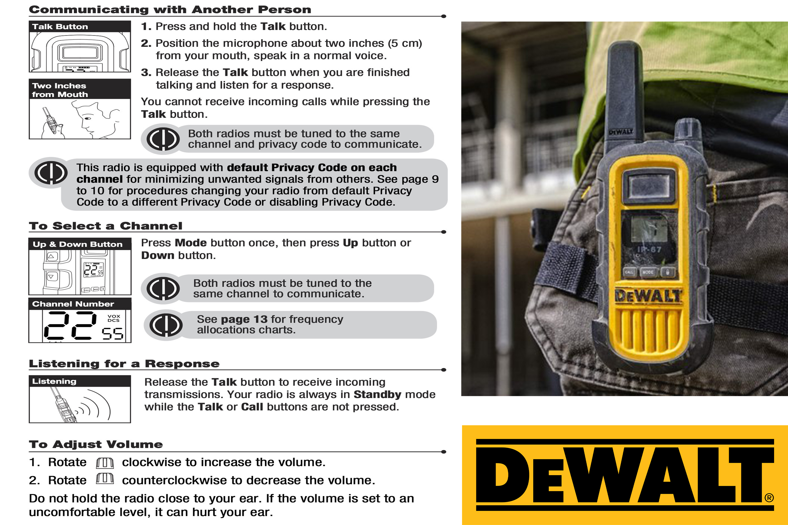 DEWALT FRS 2Way 2Watt Radio Set (2pack) Waterproof and Dustproof