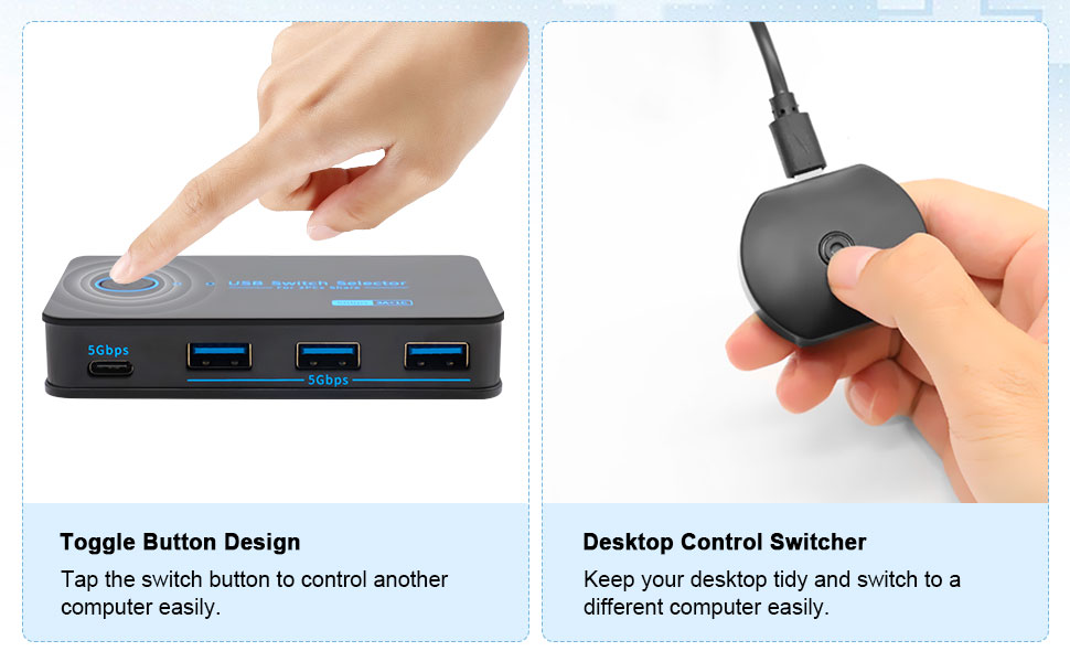 Hitoor USB KVM Switcher, USB 3.0 Switch, 2 In 4 Out [3 USB A + 1 USB C] USB 3.0 Switcher, USB Switch