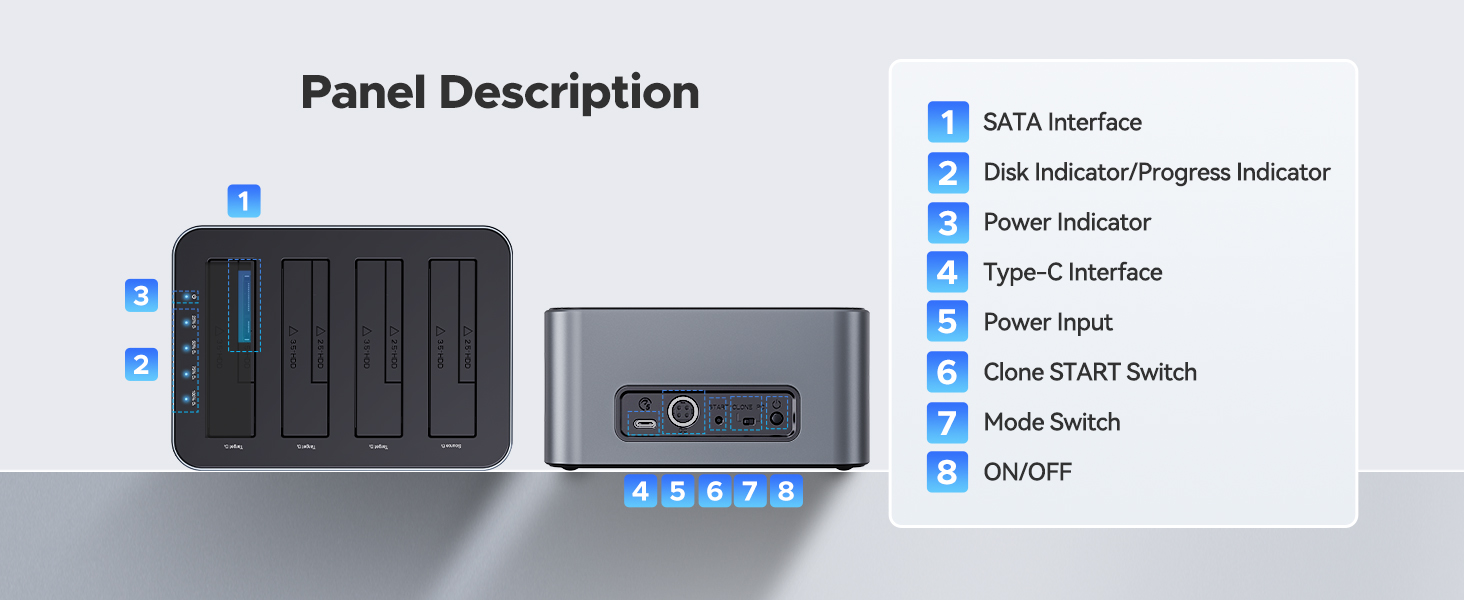ORICO 80TB USB C to SATA I/II/III 4 Bay External Hard Drive Enclosure Docking Station for 2.5 or 3.5
