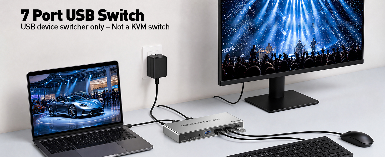 USB 3.0 Switch for 2 Computers, Sharing 4 USB-A & 3 USB-C Devices - 7 Port USB Switcher Selector