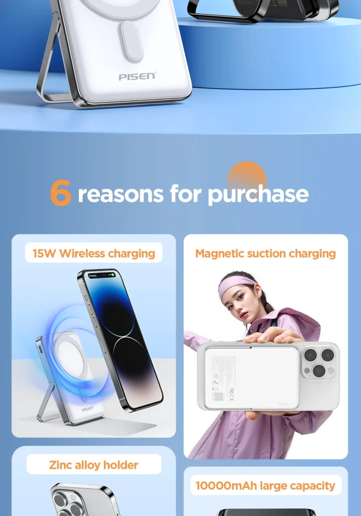 PISEN TP-D080 30W magnetic fast charging wireless power bank