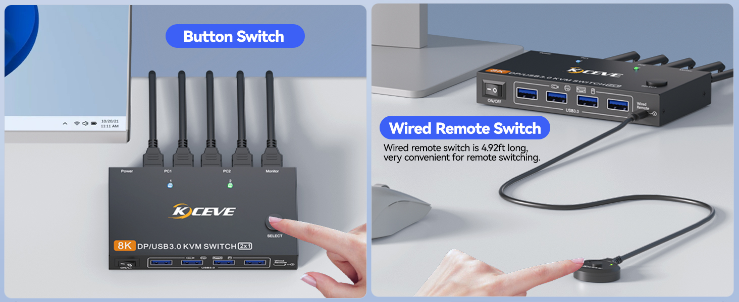 2 in 1 Out DisplayPort KVM Switch 2 Computers 1 Monitor, 8K@60Hz/4K@240Hz 2 Ports DP KVM Switch