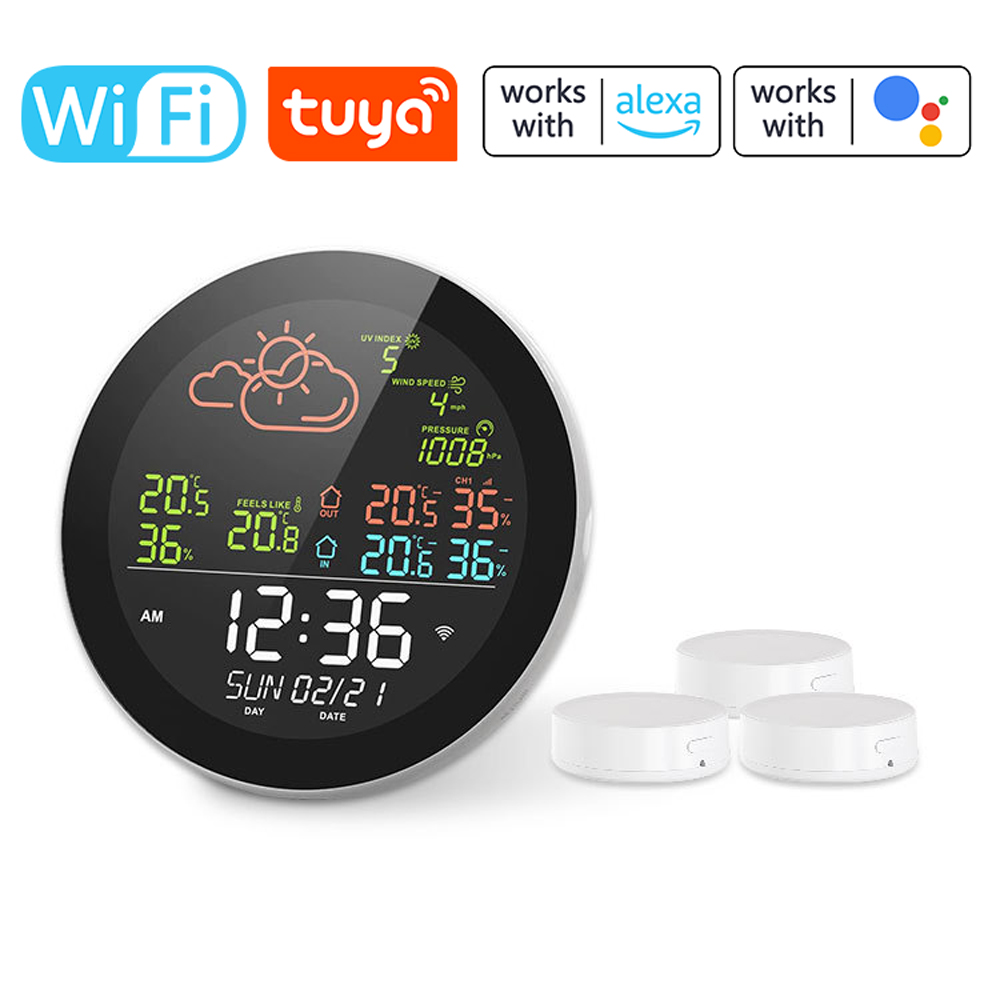 XIXIAN Colorful OLED Multi-Function Information Display WiFi Smart Desktop  DIY Creative Clock Weather Station Wireless Indoor Outdoor Thermometer