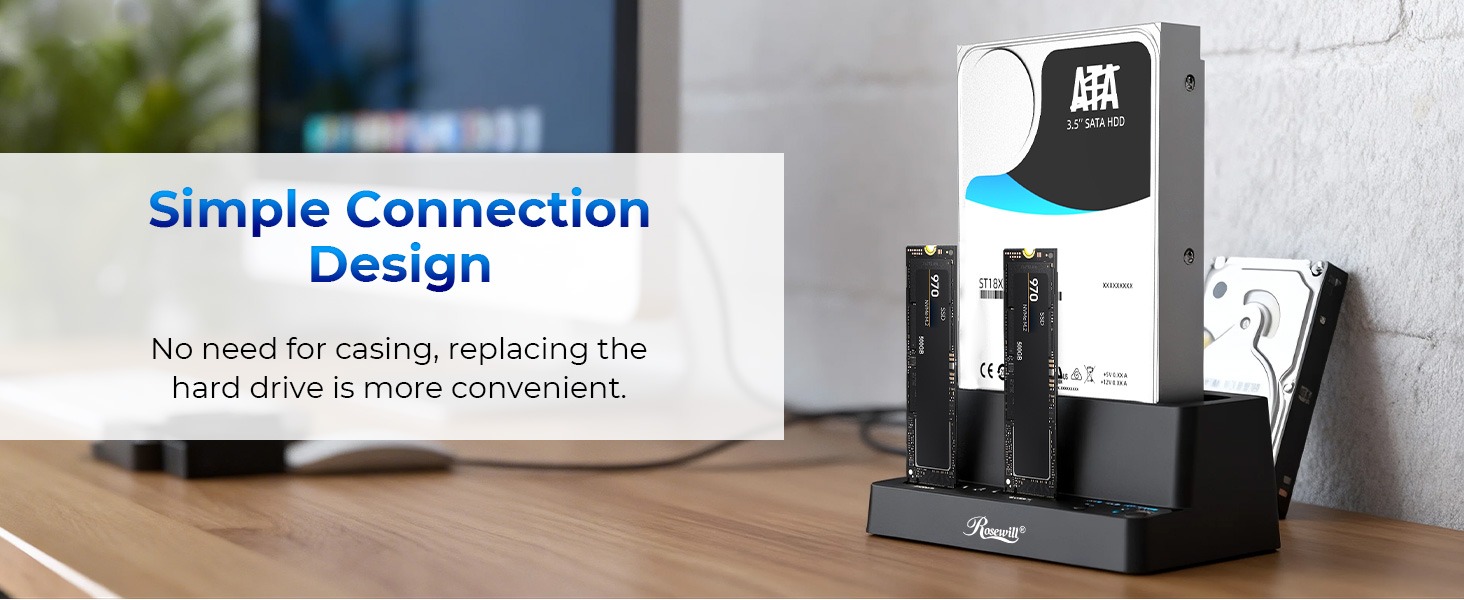 Rosewill RS-N2S-CL M.2 NVMe & SATA SSD / 2.5" & 3.5" HDD Hard Drive Cloner & Reader Docking Station