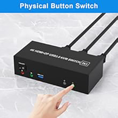 Switch by Panel button Push-button design allows for one-touch switching using a button on the KVM S