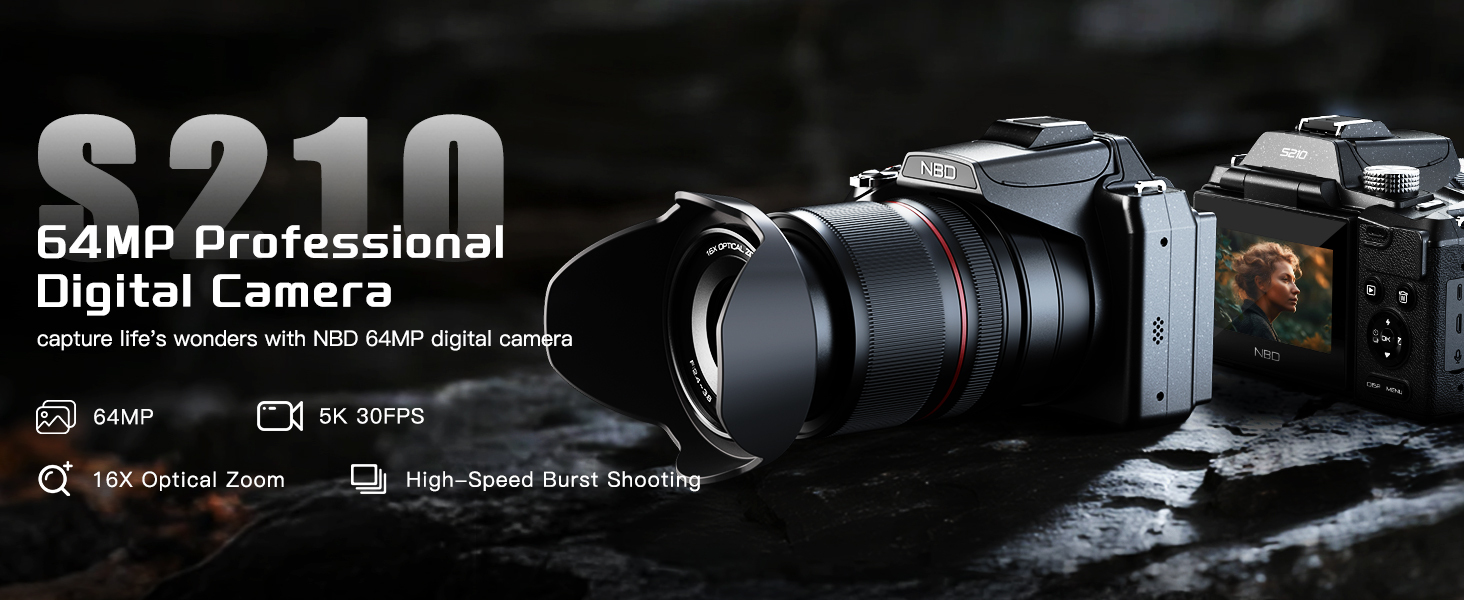 S210 64MP 5K digital camera with 16X optical zoom burst shooting