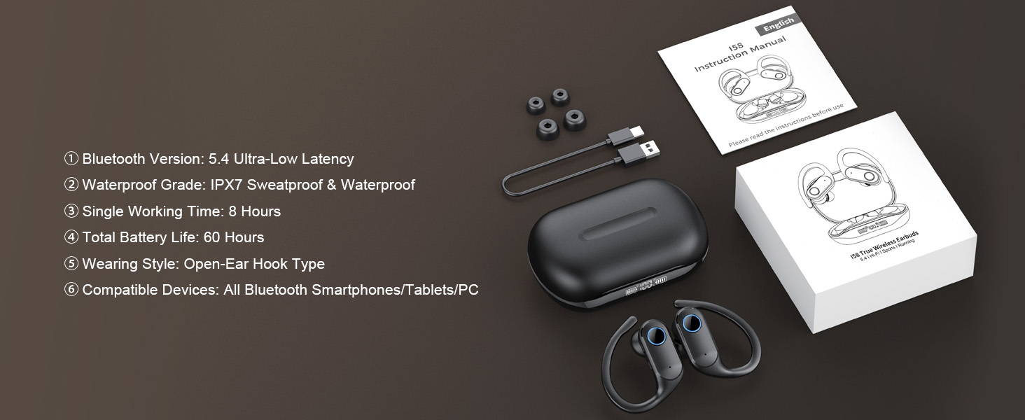 Active Noise Cancelling Ear Buds Wireless Earbuds Dual Battery Display, Bluetooth Headphones with De