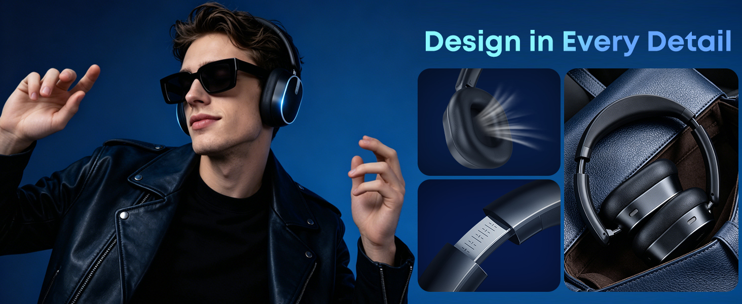 Hybrid Active Noise Cancelling Bluetooth Headphones, Wireless Bluetooth 6.0 Headphones Over Ear, 120
