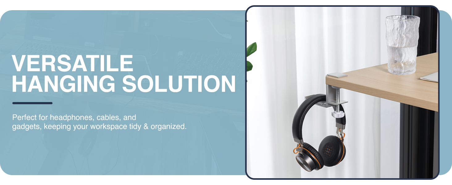foldable headphone hook, under-desk headset hanger, rotating headphone mount, adhesive desk hook