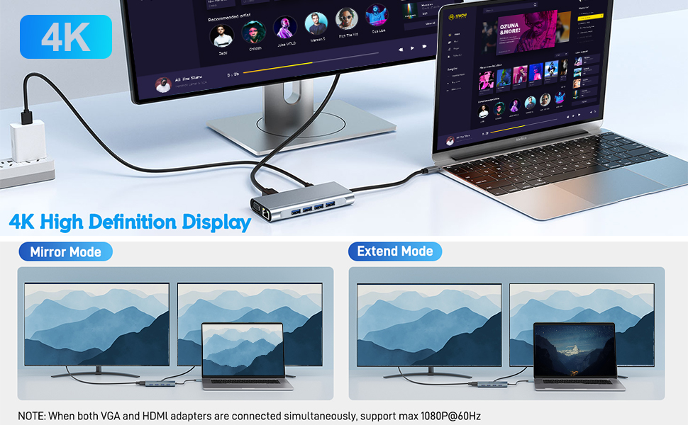 11-in-1 USB C Hub with PD 100W, 4K HDMI, VGA, Ethernet, 1 x USB 3.0, 3 x USB 2.0, SD/TF Card Reader