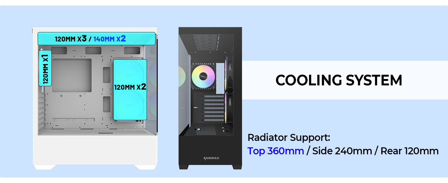 Designed for efficient airflow with support for multiple fan and radiator configurations.