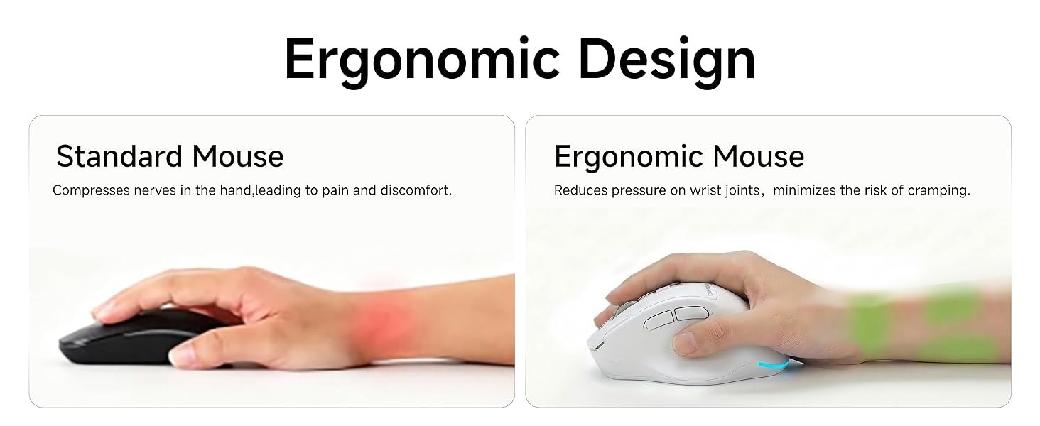 Ergonomic Wireless Mouse, 2.4G & Bluetooth Wireless Mouse for Laptop, Silent Click Dual-Mode