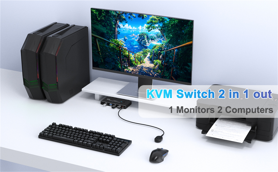 HDMI KVM Switch 2 Monitors 2 Computers, 4K@60Hz HDMI USB 3.0 Switches for 2 Computers Sharing Monito