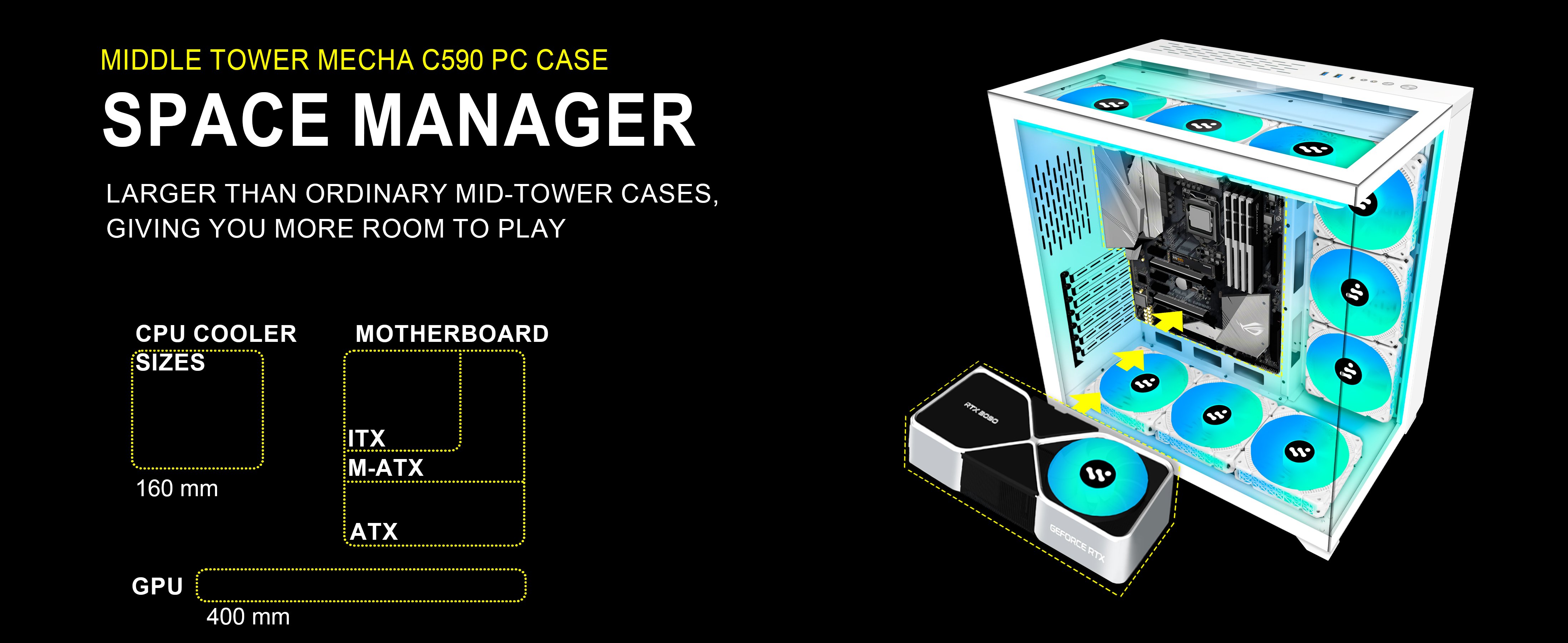KEDIERS C590 Mid-Tower ATX PC Case with 9pcs 120mm ARGB Fans 