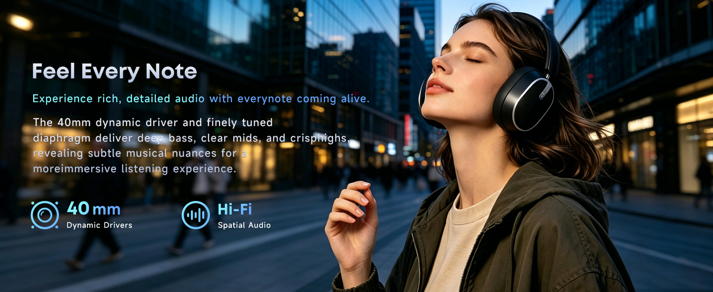 Hybrid Active Noise Cancelling Bluetooth Headphones, Wireless Bluetooth 6.0 Headphones Over Ear, 120
