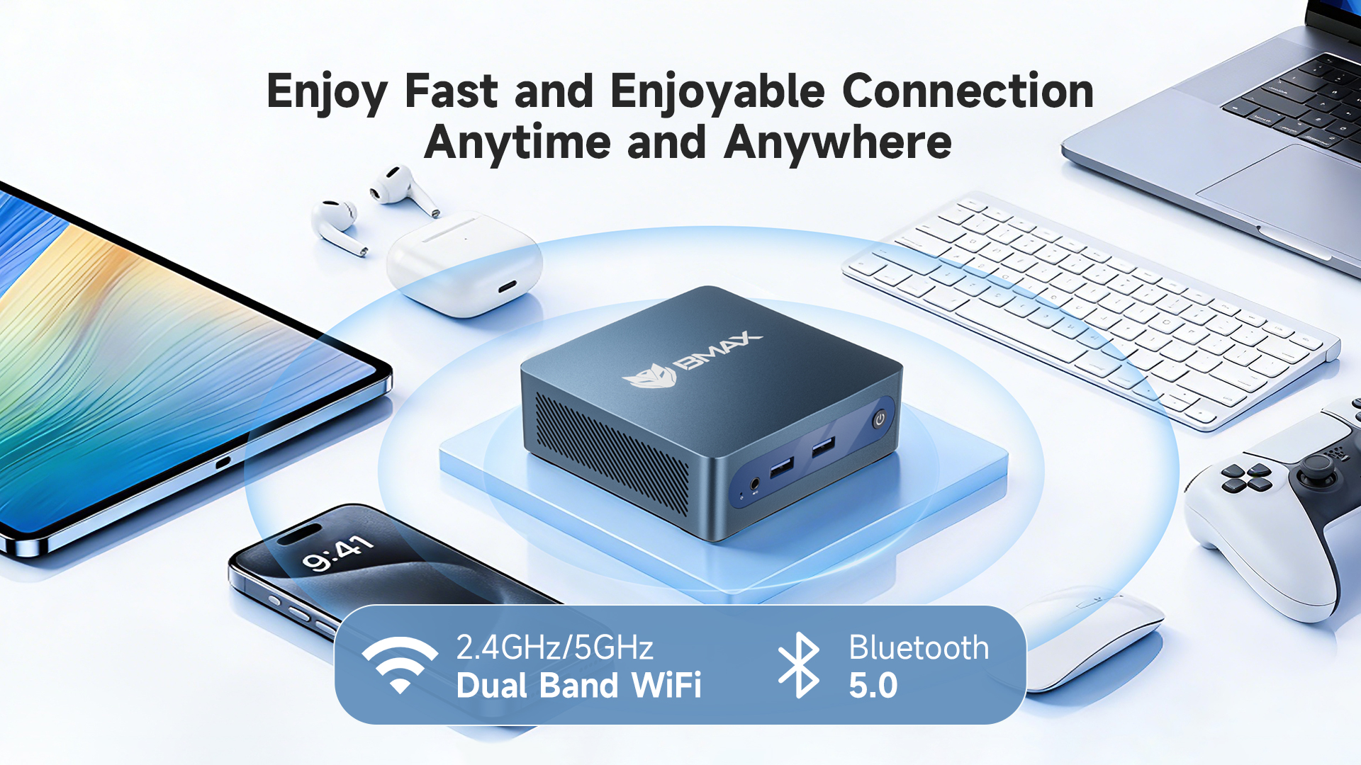 BMAX MaxMini B1 Plus New Mini PC with dual-band 2.4GHz and 5GHz Wi-Fi and Bluetooth 5.0