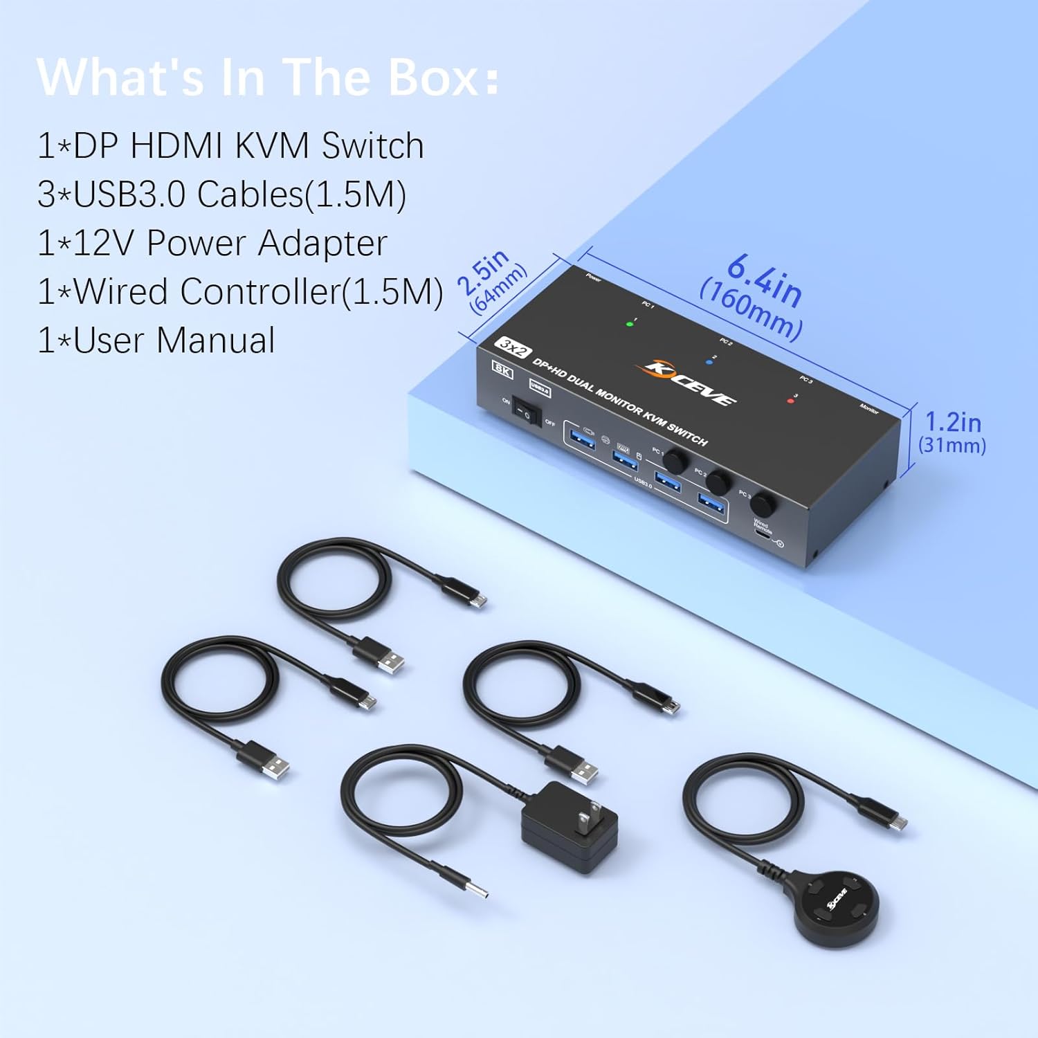 This KVM switch supports 4 USB 3.0 ports for keyboard, mouse, printers, scanners, or external storag