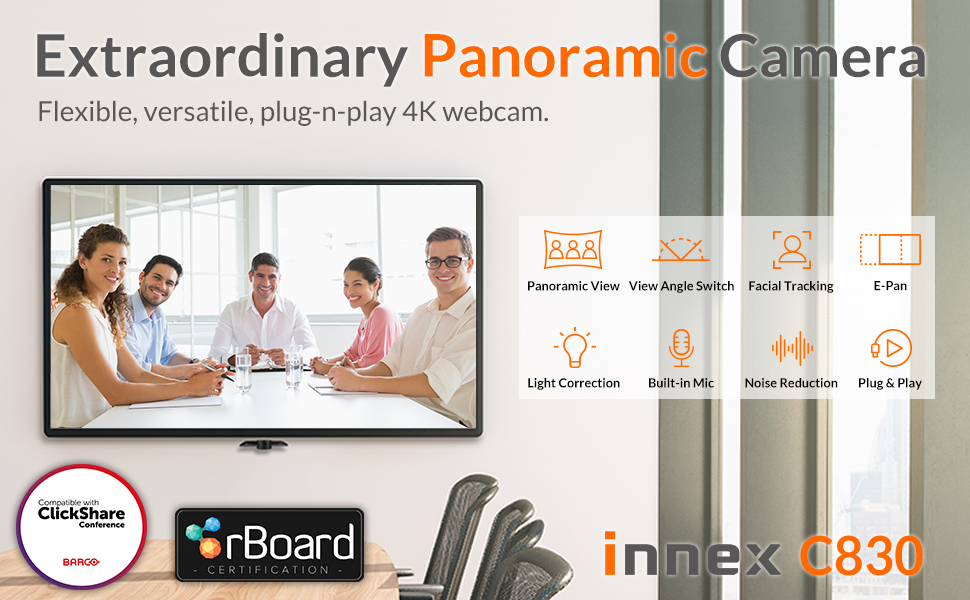 4K Panoramic Webcam, Innex C830, with 180° to 75° Flexible View