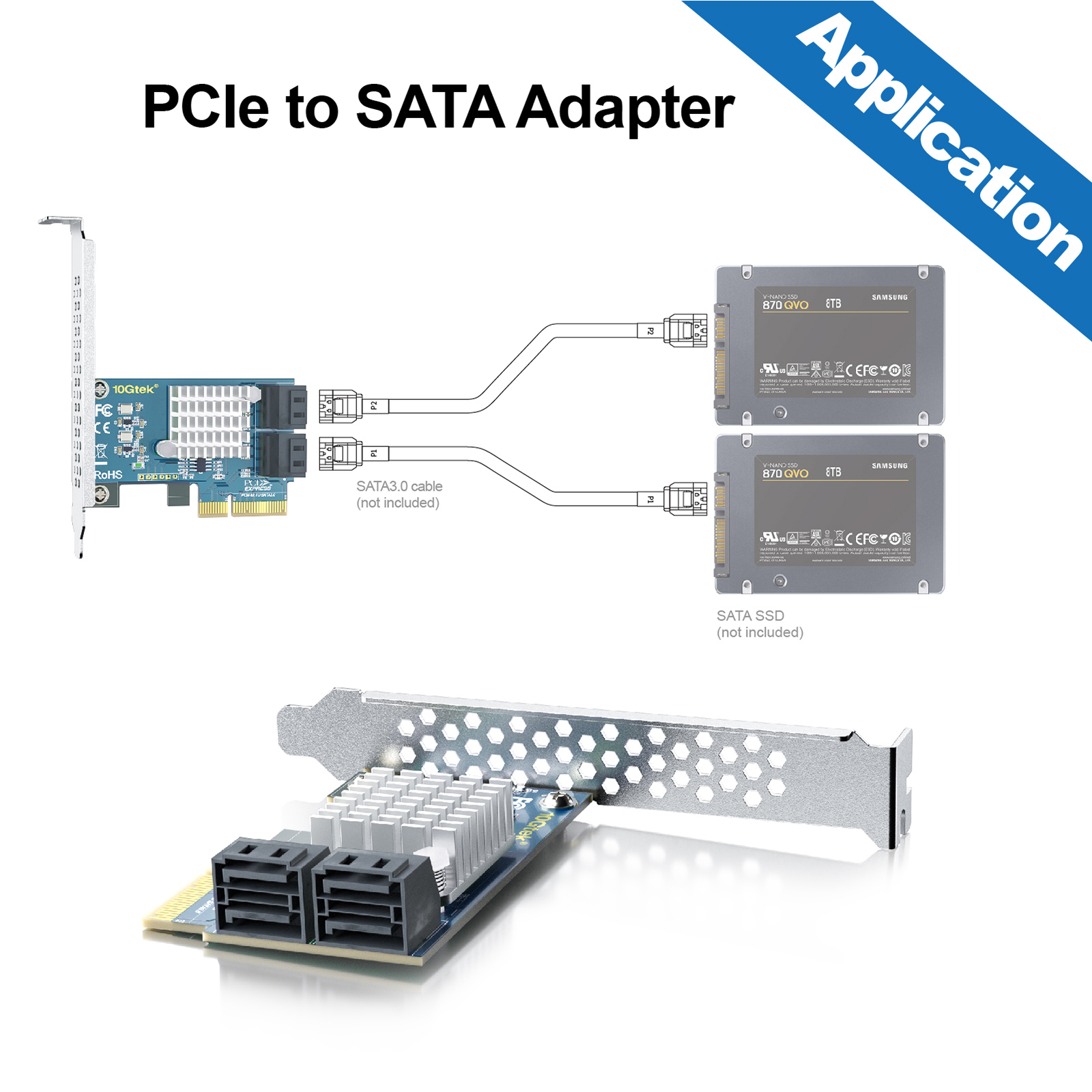 PCIE X1 to 6G SATA 3.0 4 Por SATA Expansion Card Adapter,with 4 SATA cable  