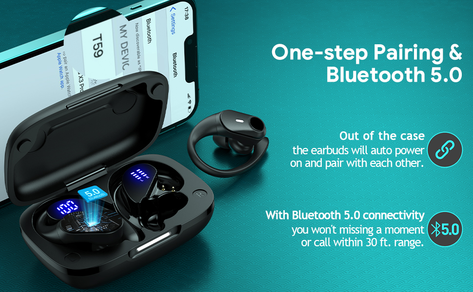 High-performance Bluetooth Technology Sports Earbuds Only One-step to Pair Seamless connectivity awa