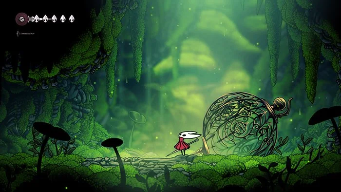 Hollow Knight Silksong gameplay screenshot showing Hornet exploring vast interconnected kingdom landscape