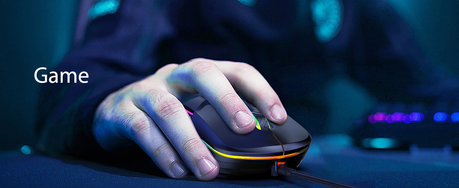USB Wired PC Gaming Mouse, with High Precision Sensor, RGB Backlit, Adjustable DPI, 7 Buttons