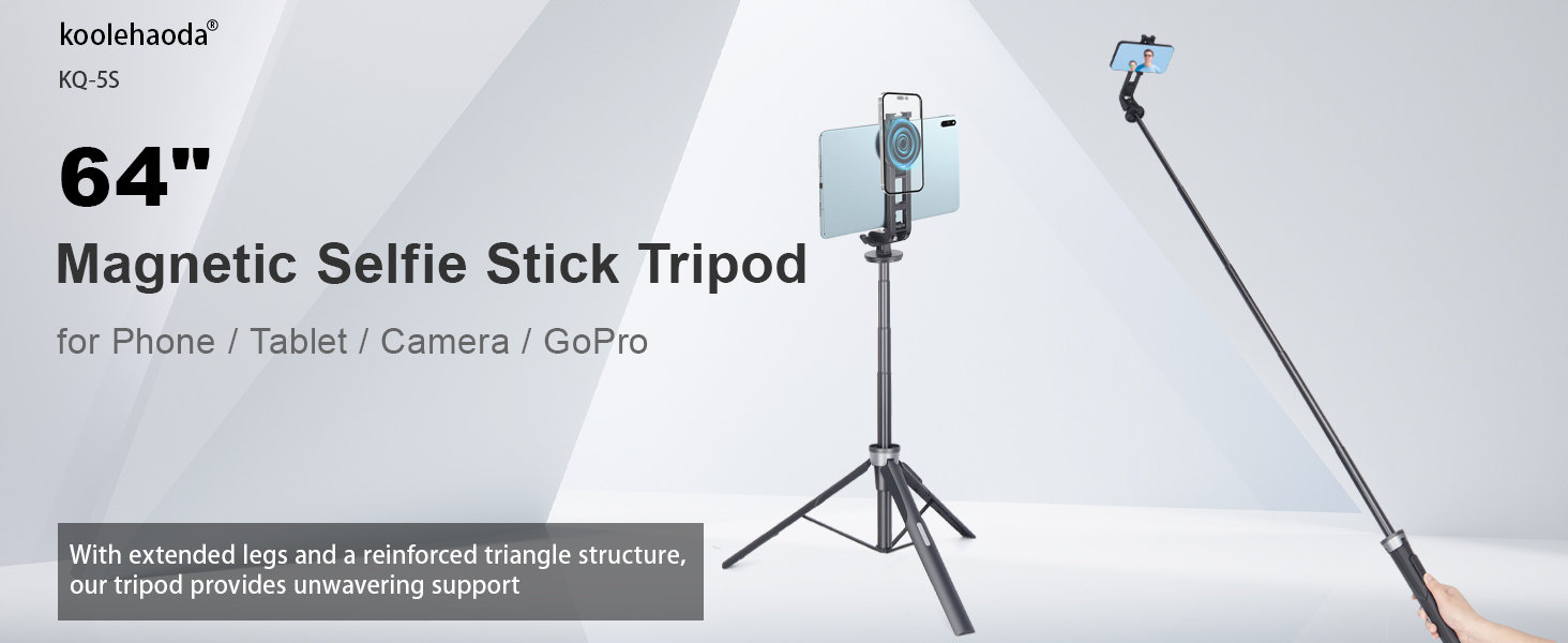 64" Magnetic Selfie Stick Phone Tripod with Wireless Remote