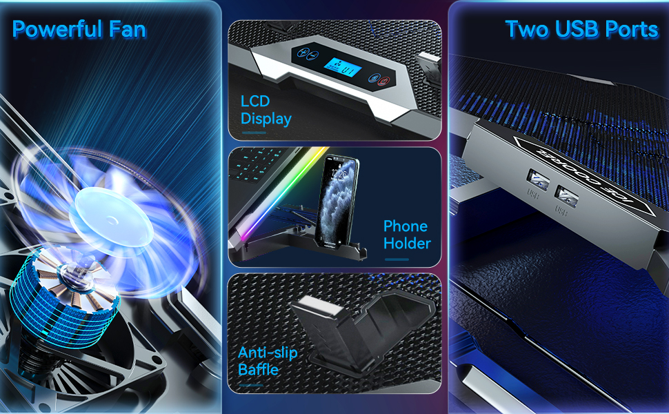 This RGB Laptop Cooling Pad - The Most Powerful Rapid Action Cooling Fan - Laptop Stand with 8 Cooli