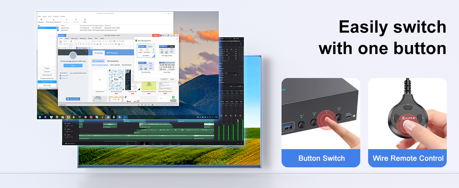 Triple Monitor KVM Switch with 4 USB 3.0 ports for keyboard, mouse, printer and other peripheral USB