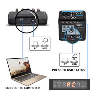 5 Core U4 Portable Mini Mixer 4 Channel Audio DJ Console with Sound Card, USB, 48V Phantom Power for PC Recording MX 4CH