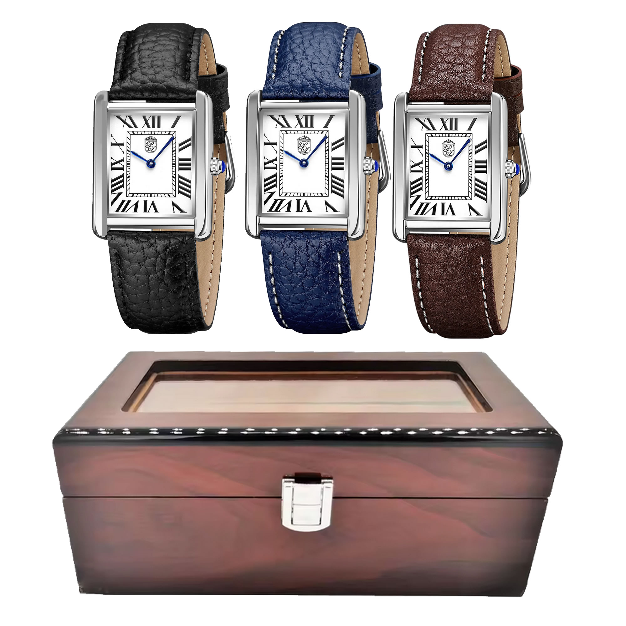 Pierre Lucerne 1888 Swiss Designed Vintage Style Mens Tank Dress Watch Collector Gift Set