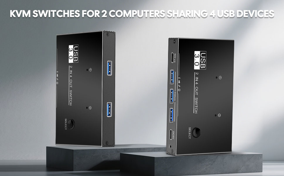 USB 3.0 Switcher for 2 Computers Sharing USB C & A Devices, 4 Port USB 3.0 Switch Selector, 2 in 4 O