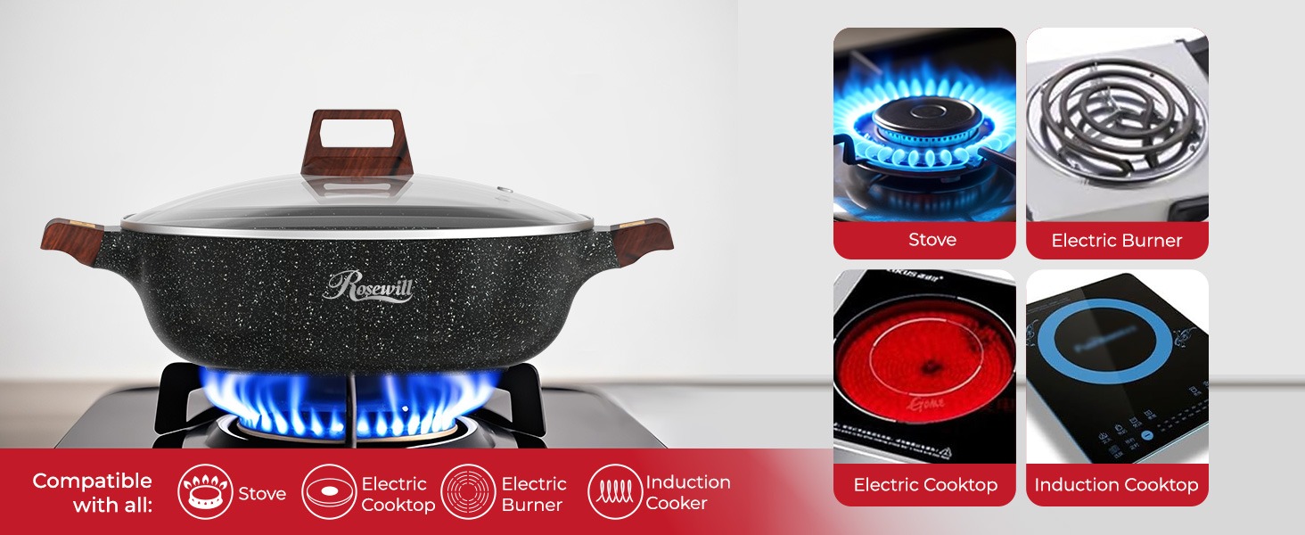 Rosewill 4.2QT Double Flavor Non-sticking Shabu Shabu Hot Pot with Divider - Dark Gray