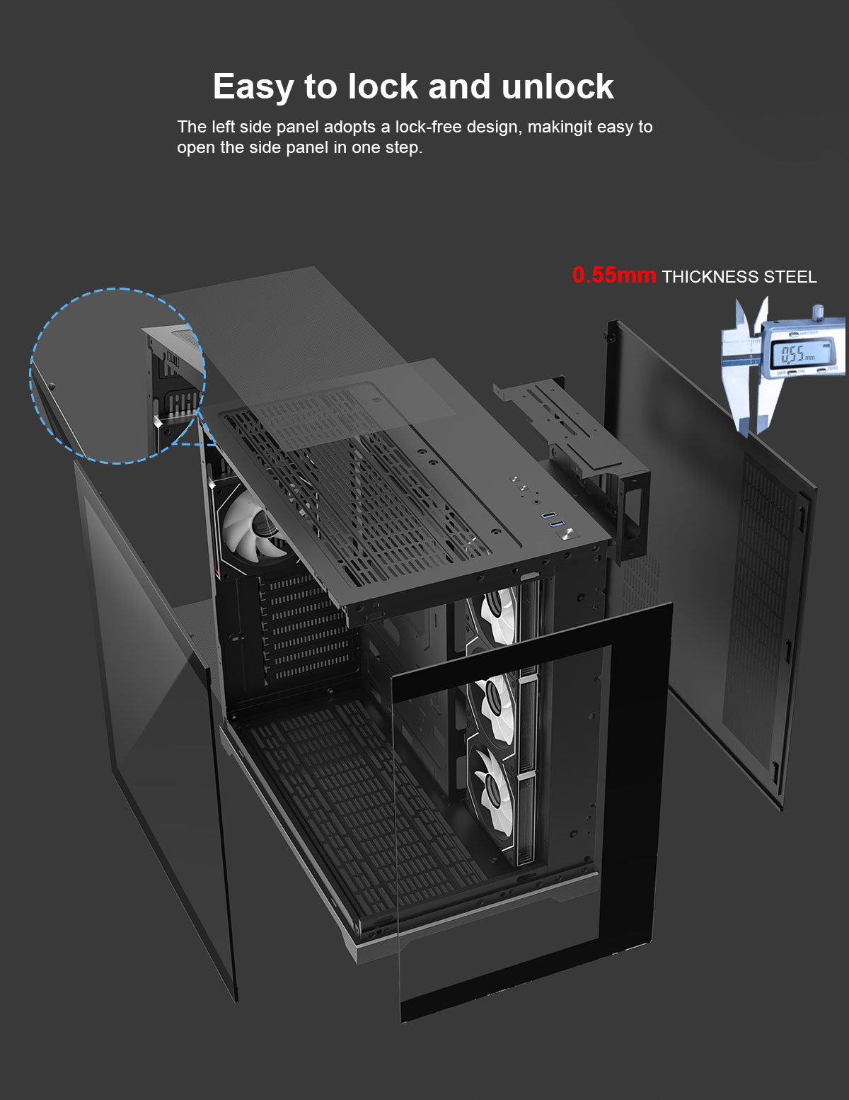 DIYPC ARGB-DC200-BK Black Dual Chamber Gaming Computer Case