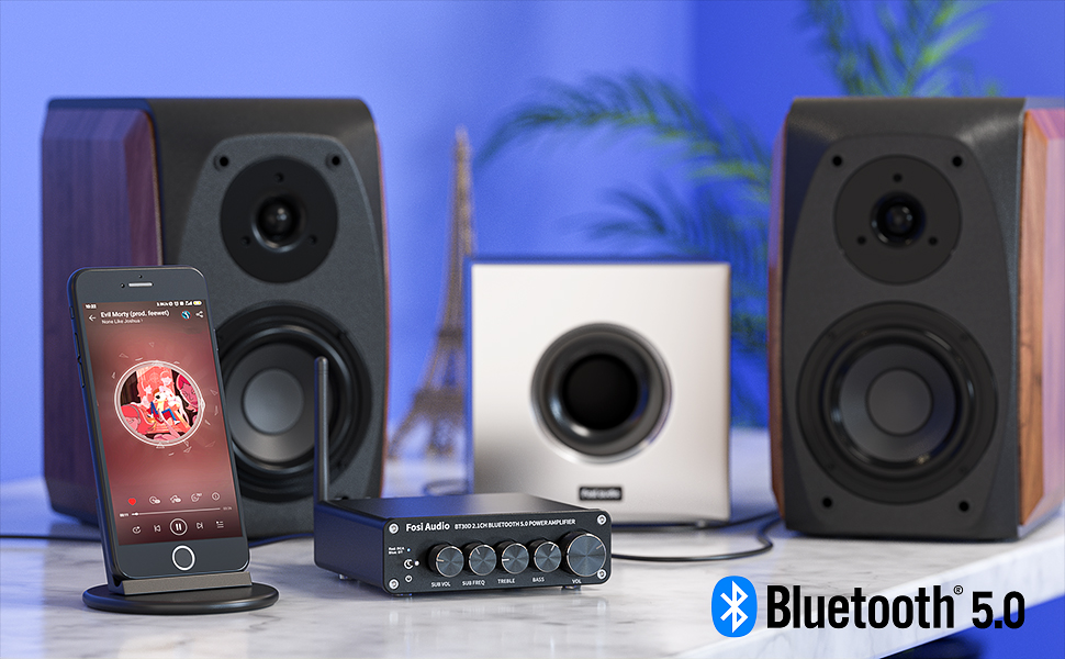Fosi Audio BT30D Bluetooth 5.0 Stereo Audio Receiver Amplifier 2.1 Channel  Mini Hi-Fi Class D Integrated Amp 50 Watt x2+100 Watt for Home Outdoor  Passive Speakers/Subwoofer Powered Subwoofer 