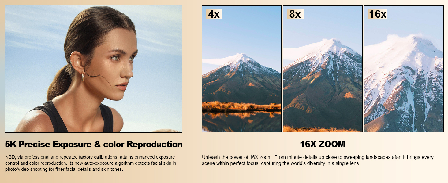 5K Precise Exposure, True-to-Life Skin Tone & Color Reproduction