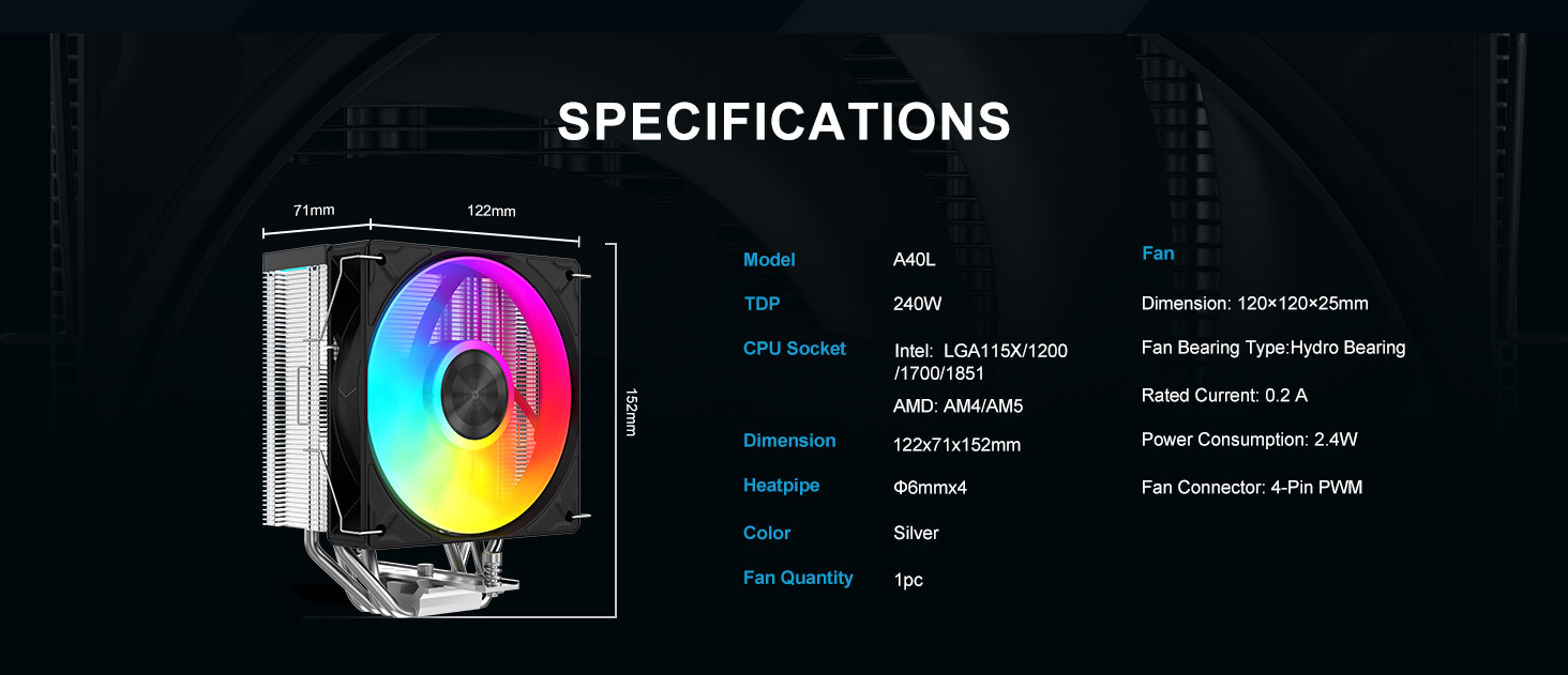 SAMA A40L Single-Tower CPU Air Cooler