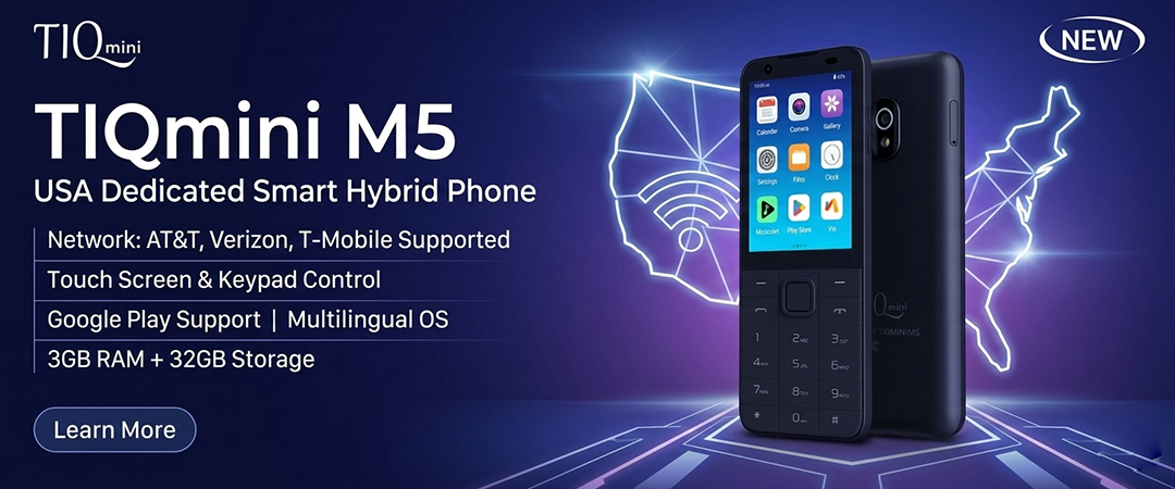 The TIQmini m5 supports Google Play, touchscreen, and dual SIM cards.