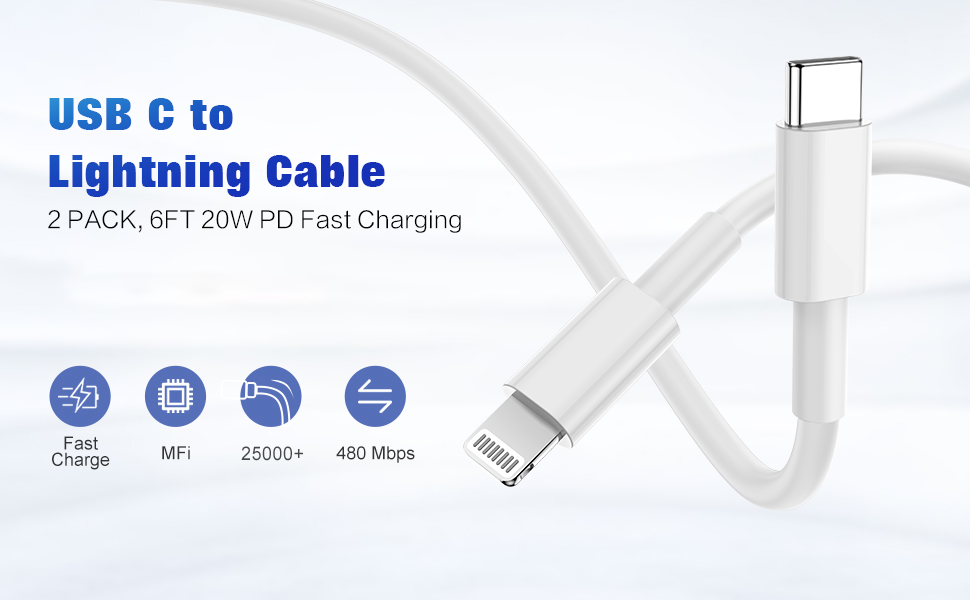 2 Pack 6FT USB C to Lightning Cable