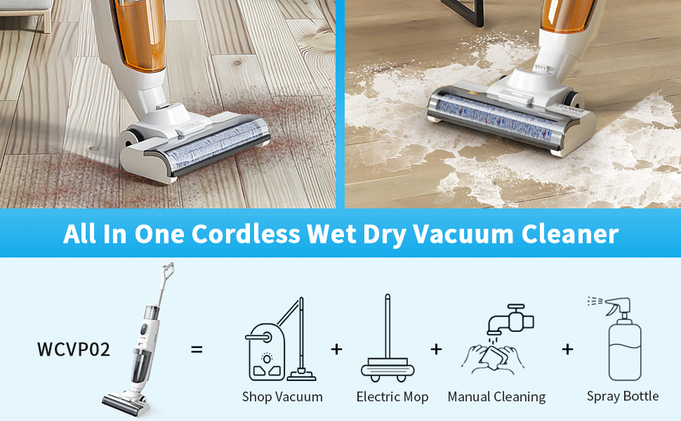 ECOWELL Cordless Wet Dry Vacuum Cleaner and Mop, All in One Multi-Surface  Cleaner, with Self-Cleaning Function, WCVP02 