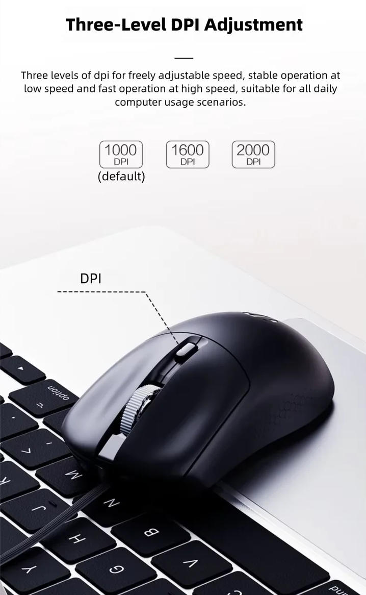 Wired USB Mouse, Ergonomic Wired Mouse, 4 Buttons 3Level DPI Adjustable [up to 2000 dpi] Computer Op