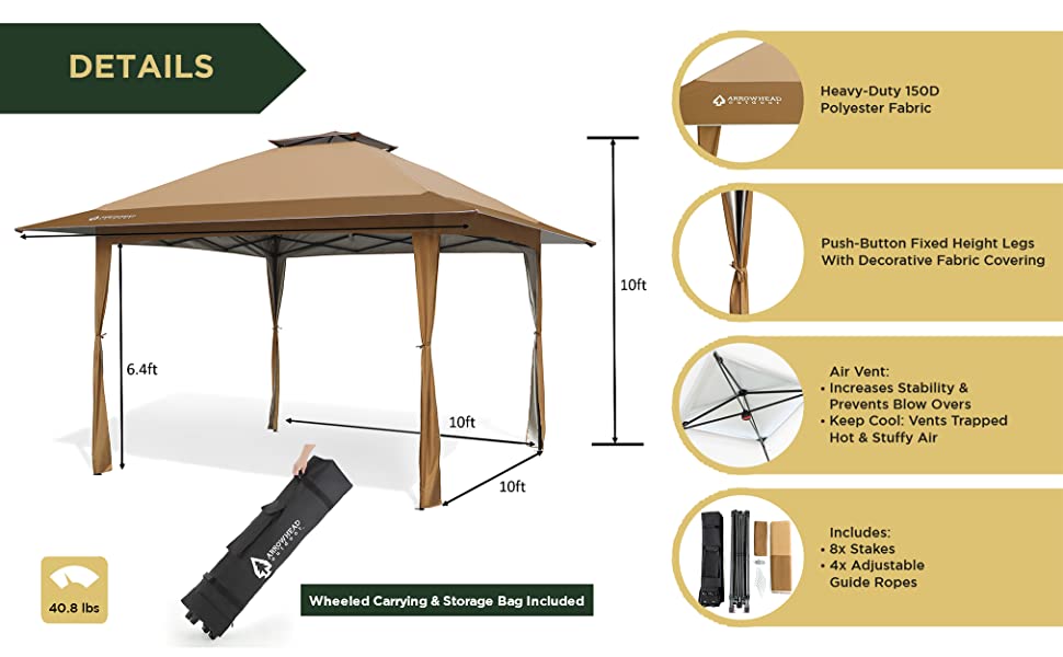 ARROWHEAD OUTDOOR 13x13 PopUp Canopy & Instant Shelter, Easy One